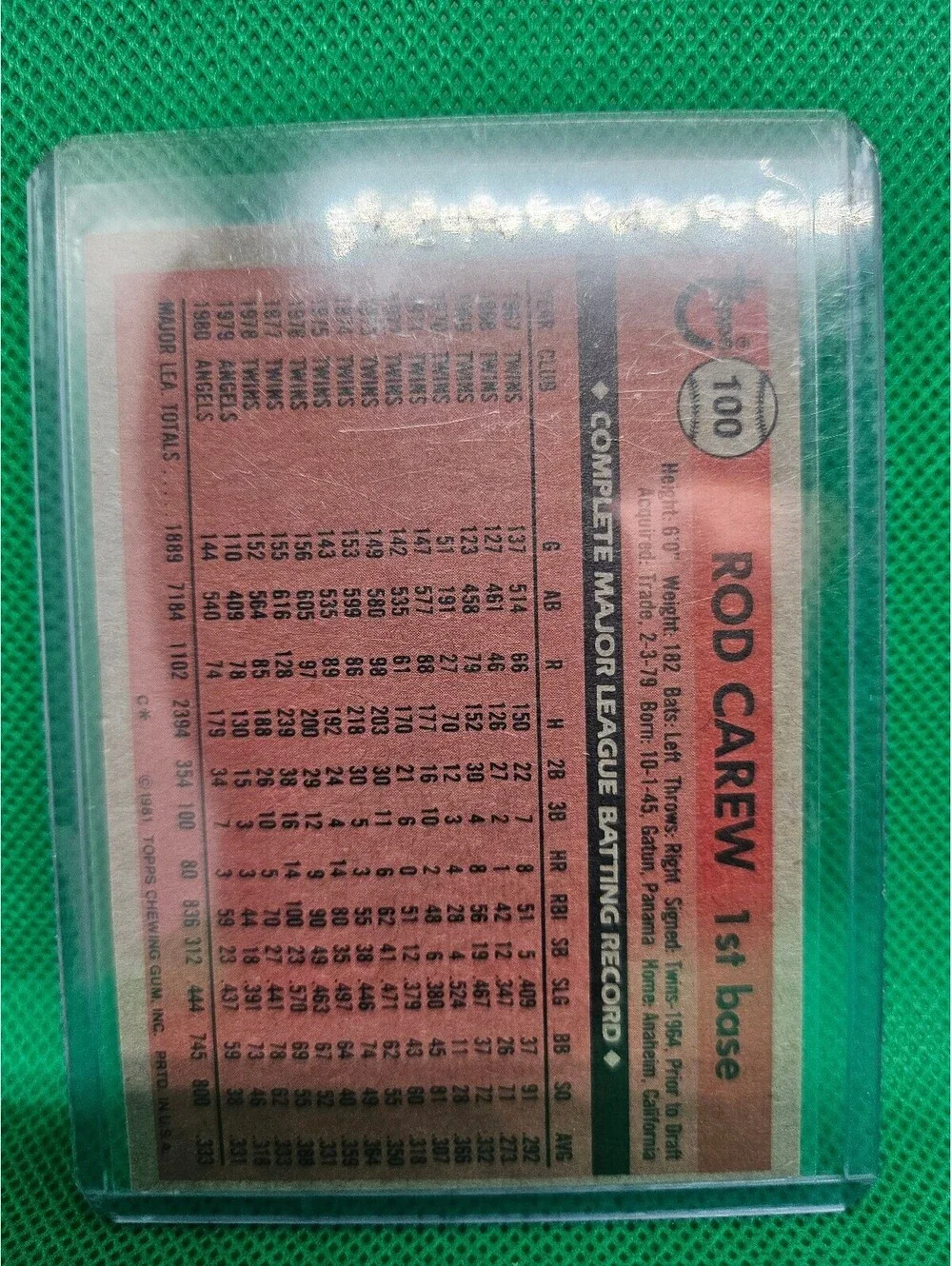 1981 Topps ROD CAREW # 100 - A.L. ALL-STAR -▶HOF !!!◀- Angels